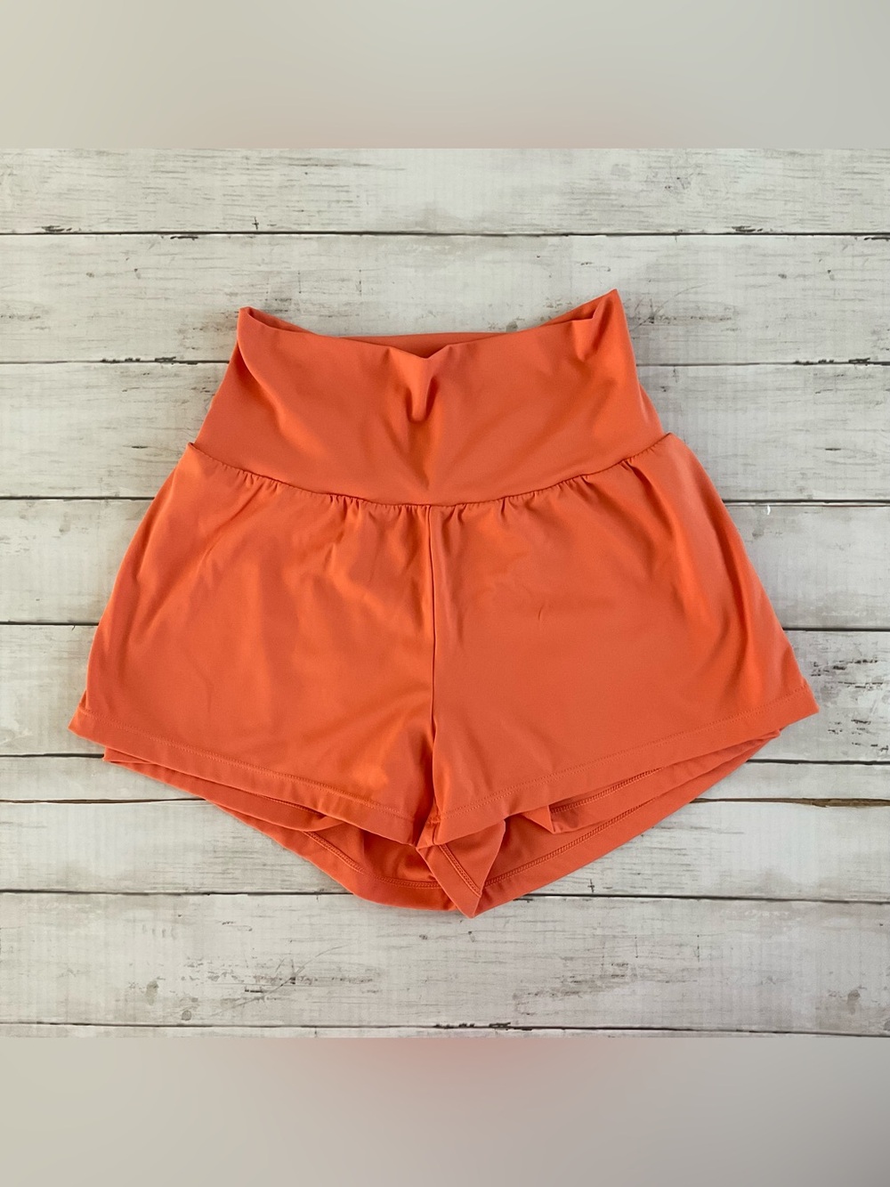 HALARA Coral Orange High-Waist Athletic Shorts, lined shorts with pockets, small